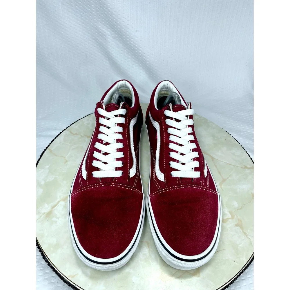 Vans Suede Canvas Skate Shoes Mens 10 Burgundy Low Top Streetwear Retro Sneakers